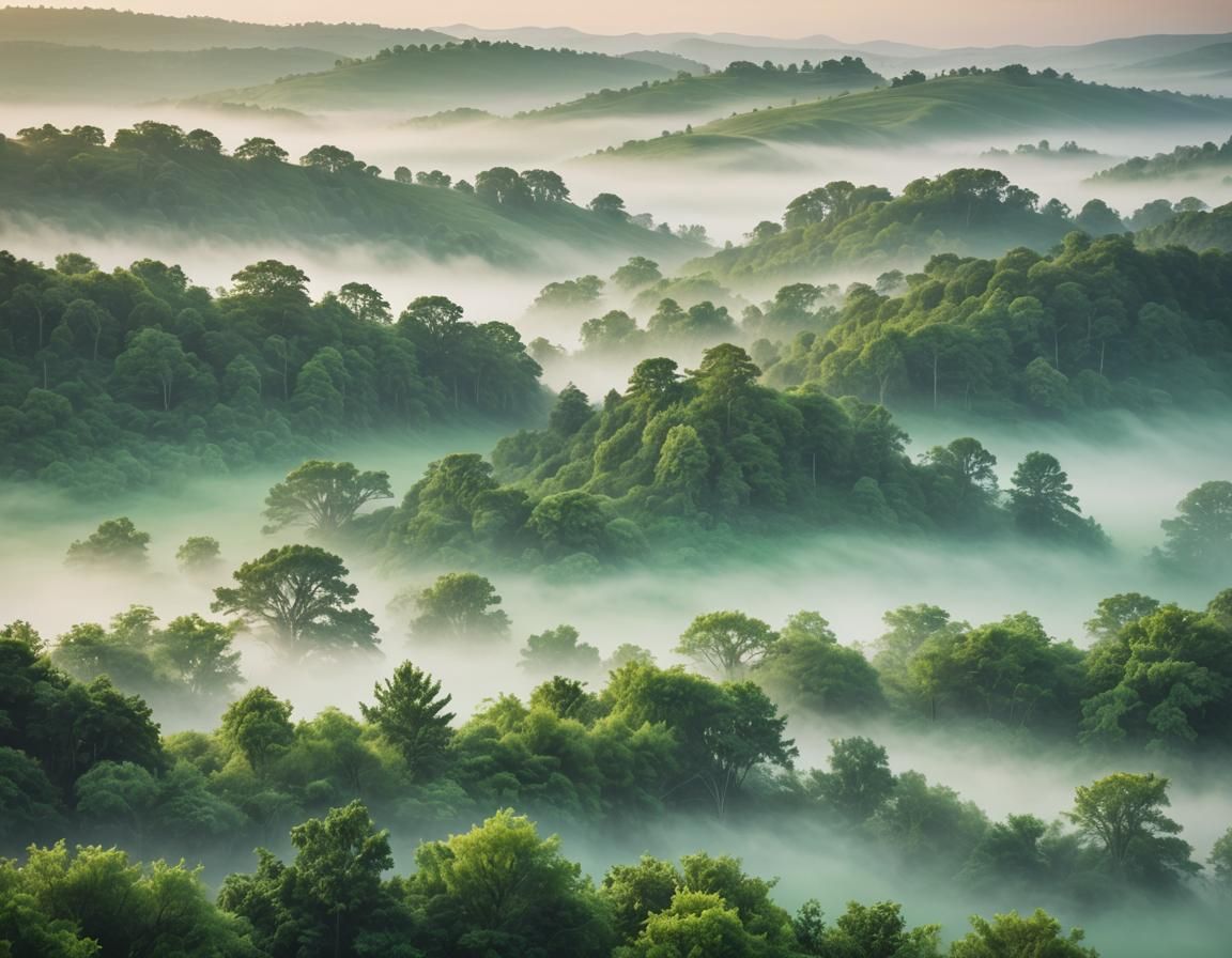 Emerald Dawn Landscape Photography: Misty Greenery