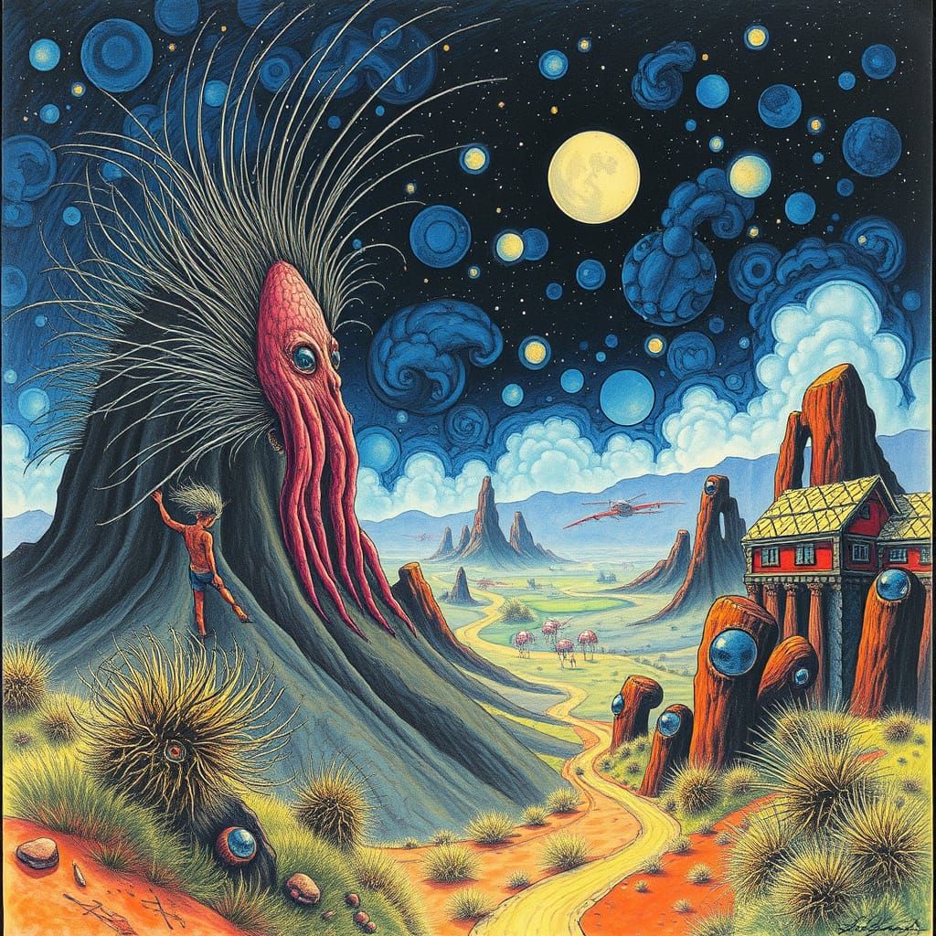 Breathing Hairy Landscape in Sci-Fi Surrealism