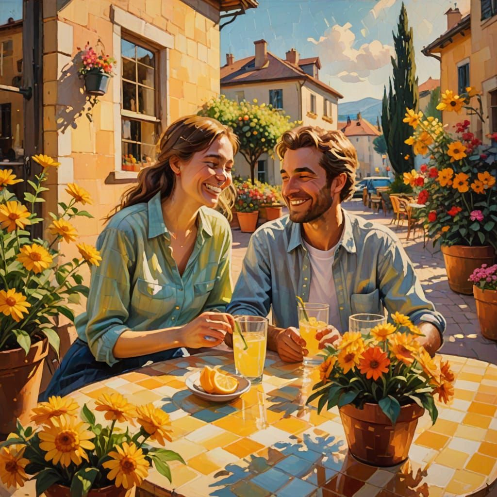 Impressionist Couple at Outdoor Cafe Painting