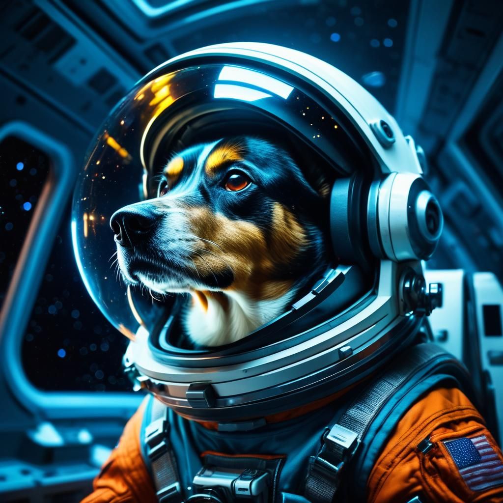 Astronaut Dog Gazing into Galaxy: Cinematic Film Still