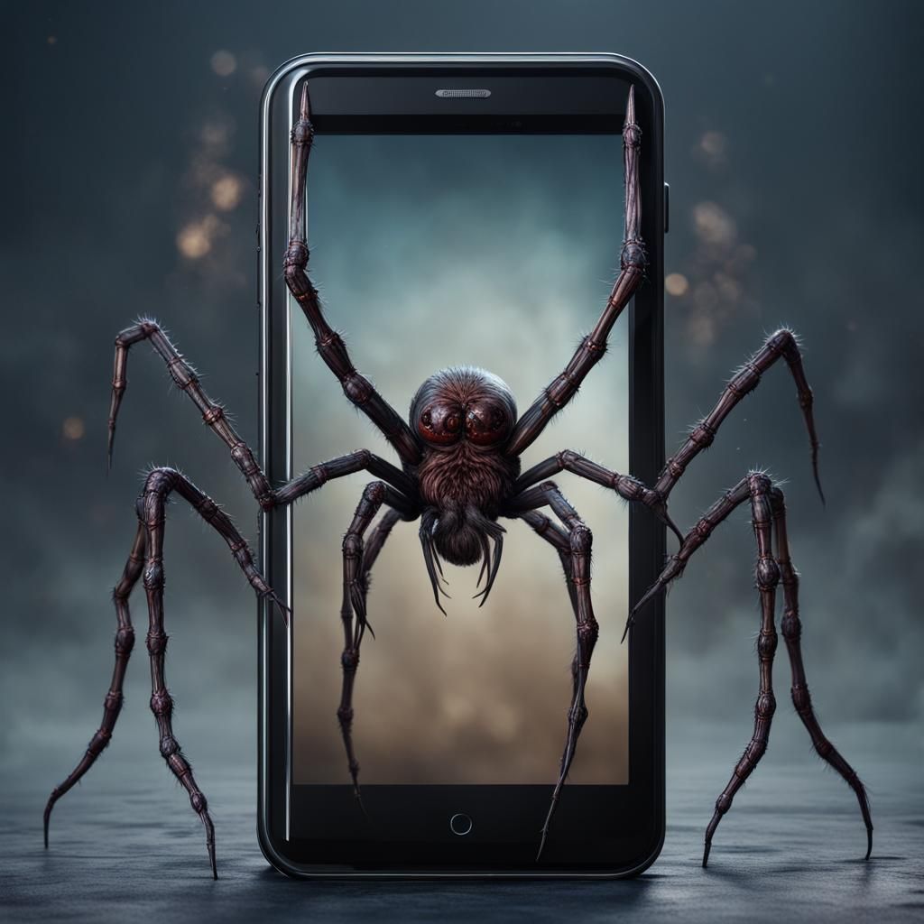 Smartphone Spider Creature in Gothic Sci-Fi Style