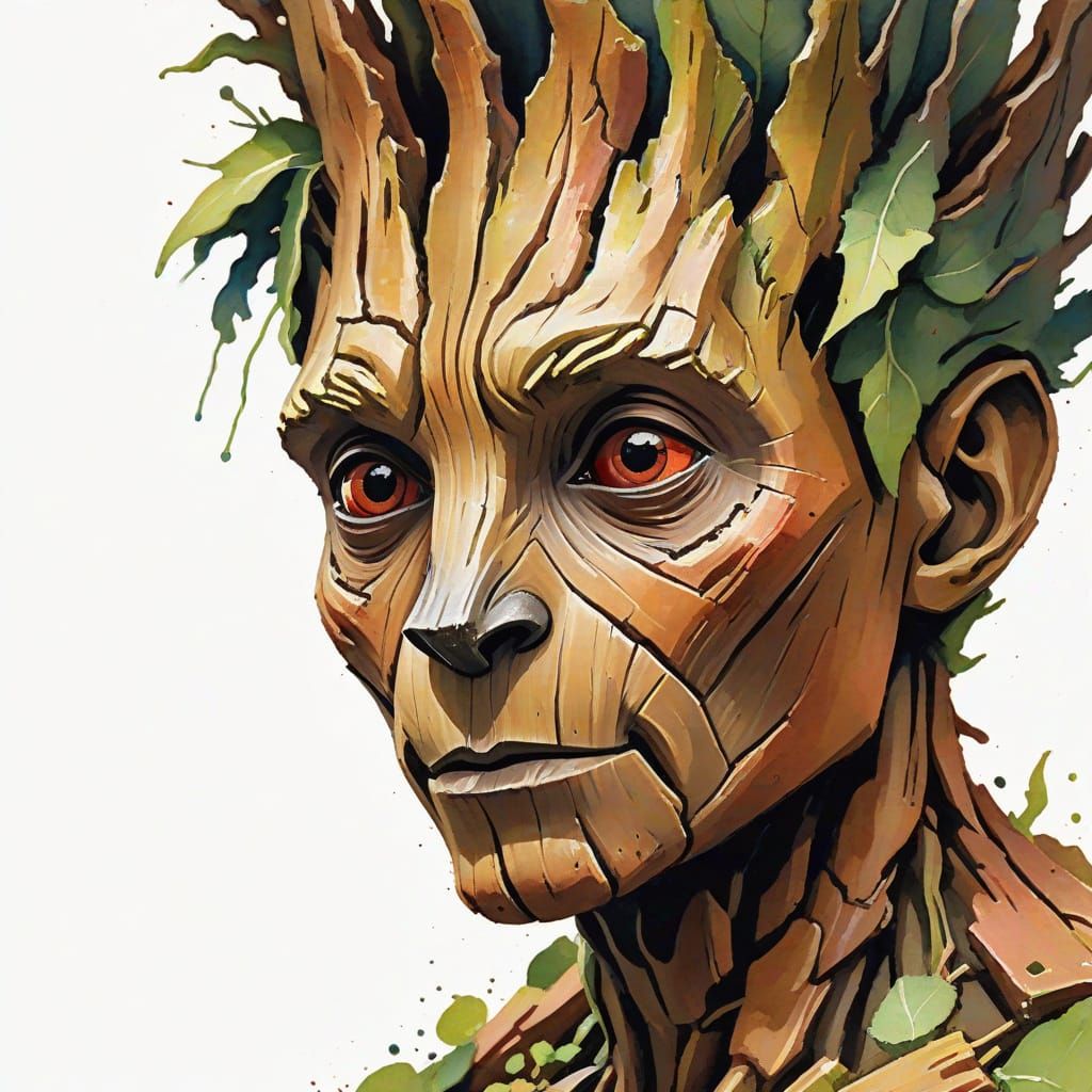 Groot in Gouache Style Watercolor Masterpiece