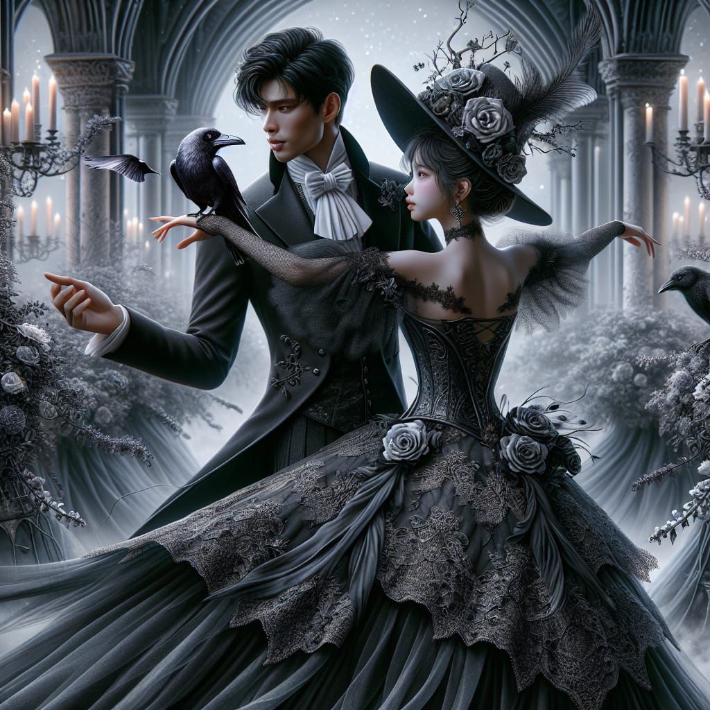 Vampire Dances with Witch in Mystical Garden Ballroom