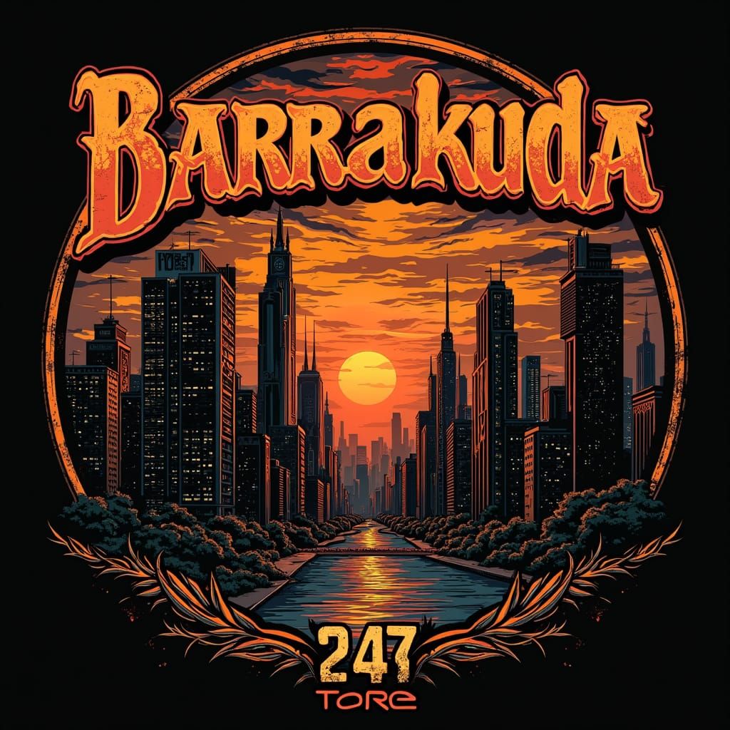 Metalcore Band Logo in Futuristic Dystopian Cityscape