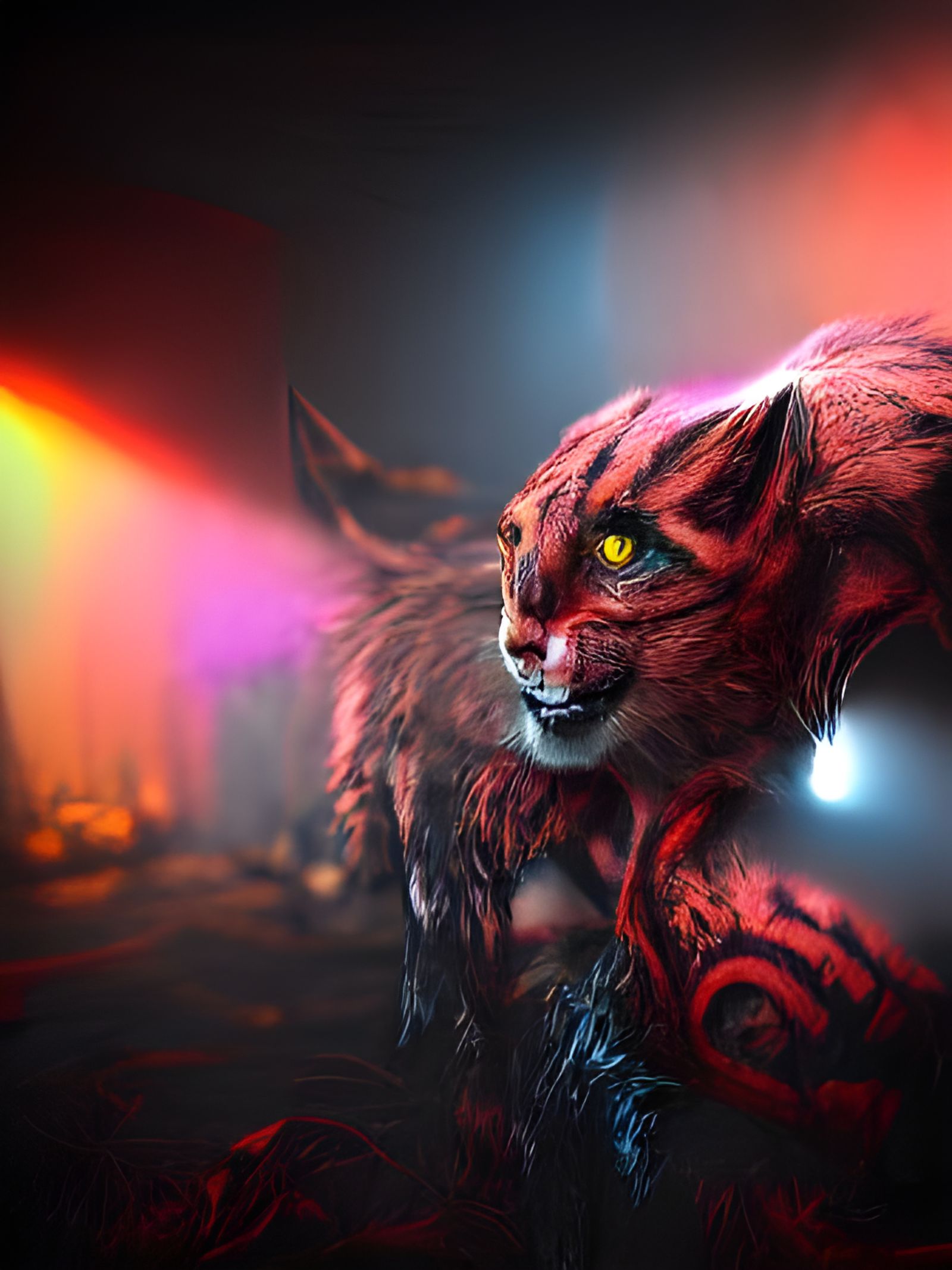 Dramatic Werecat Transformation in Detailed Digital Art