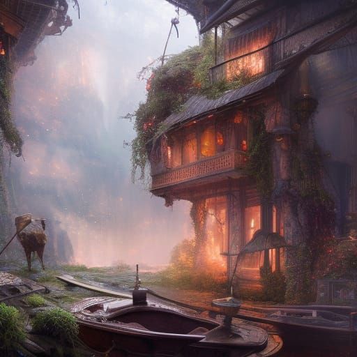 Detailed Rainbow House Interior in Digital Art Style