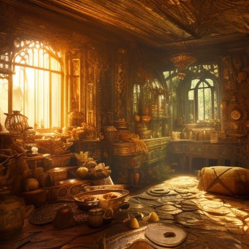 Detailed Obsidian House of Treasures in Photorealistic CGI