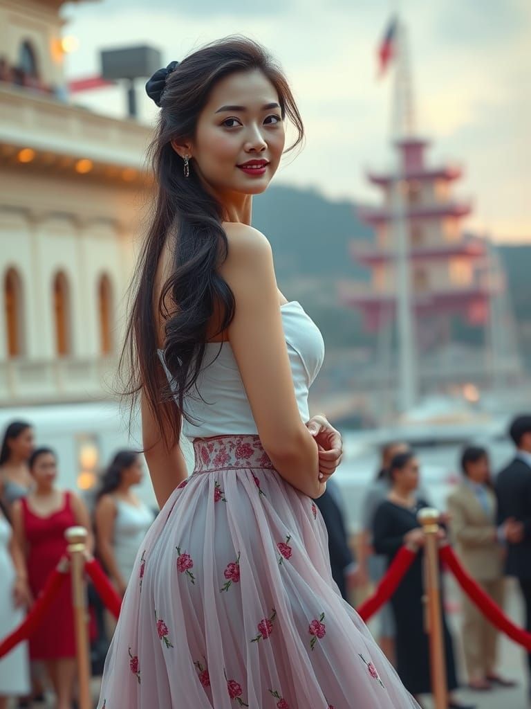 Chinese Woman at Cannes in Hyperrealistic Style