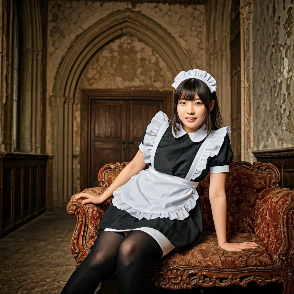 A Maid's Demure Moment in a Medieval Mansion