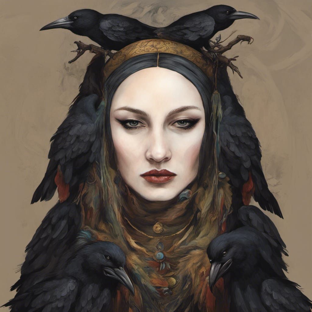 Surreal Raven-Headed Woman Portrait