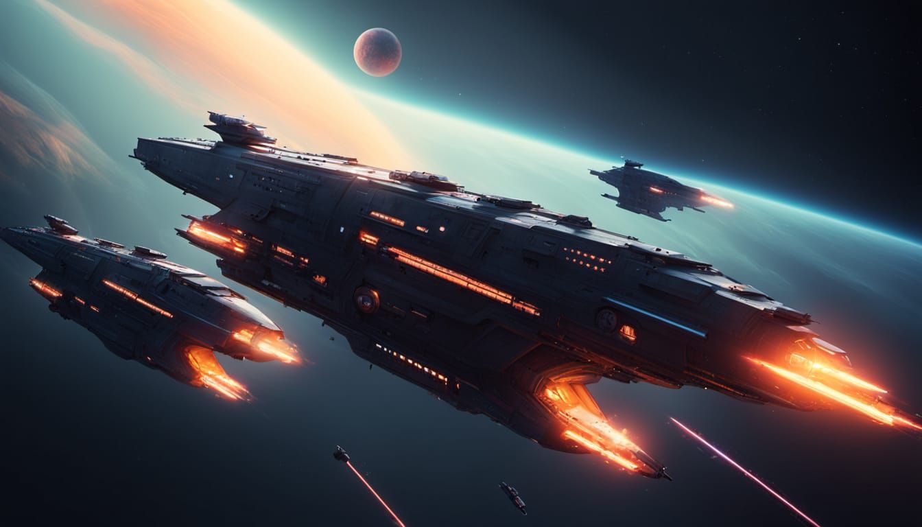 Sleek Spacecrafts Reflect Starlight in Minimalist Sci-Fi Art