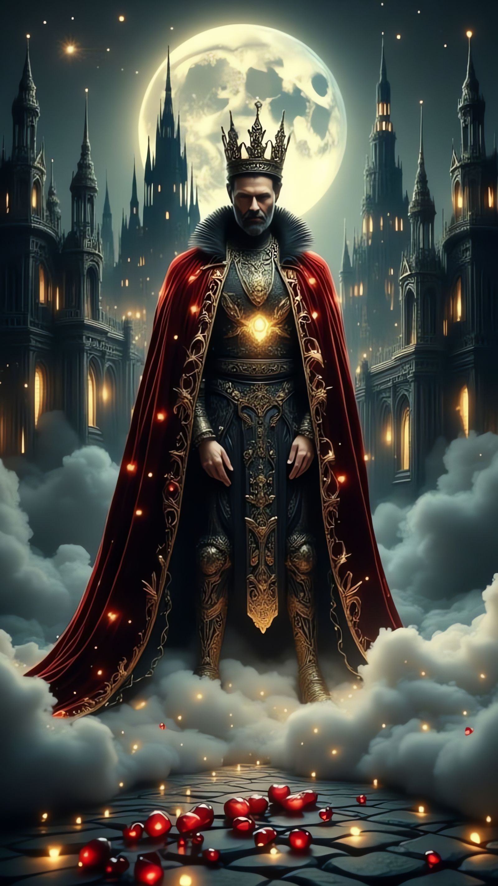 Gothic King of Hearts in Majestic, Dark Fantasy Setting