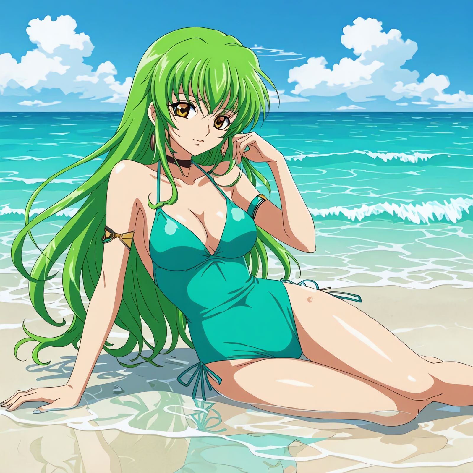 C.C. from Code Geass on the Beach