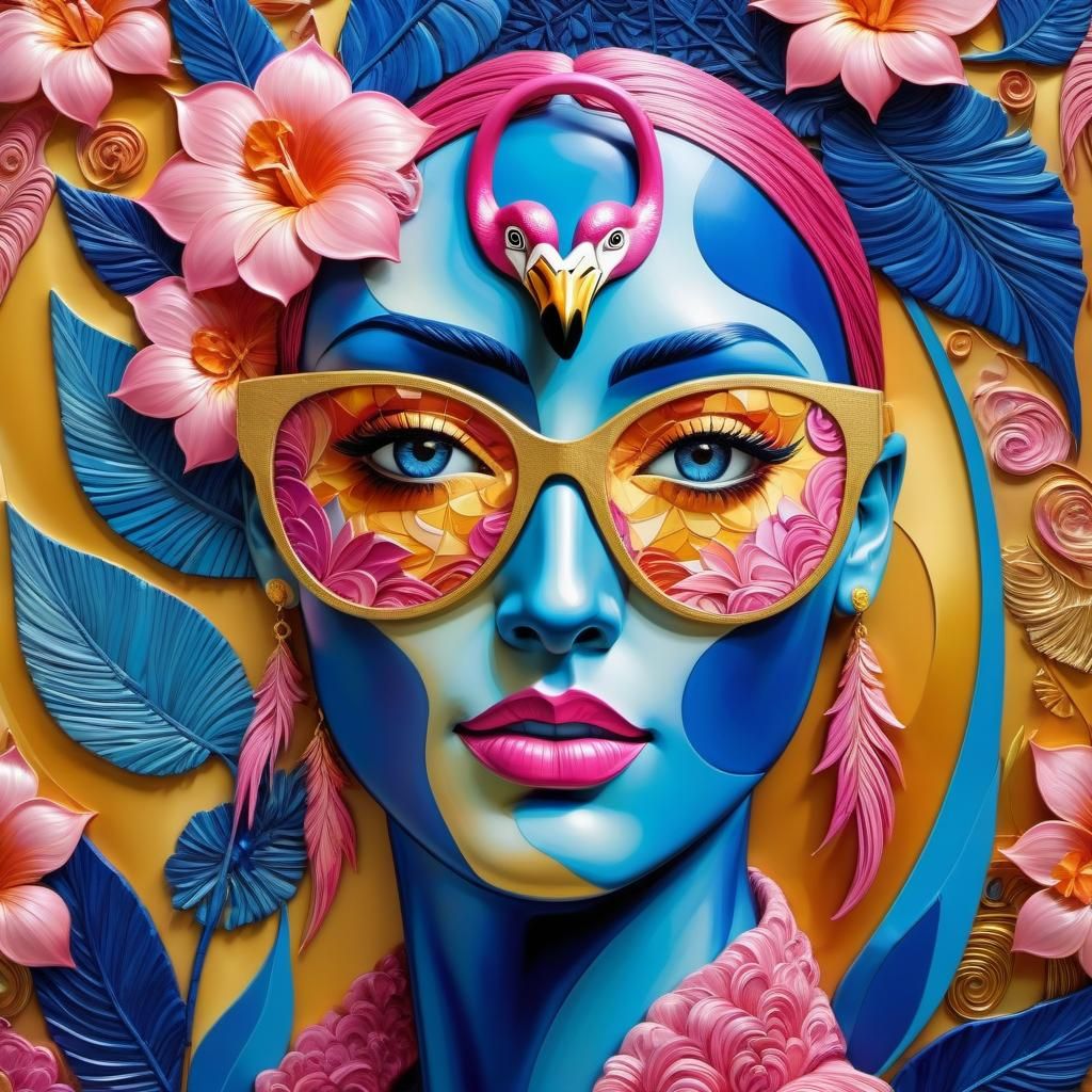 Flamingos in Van Gogh Style with Cubist Elements