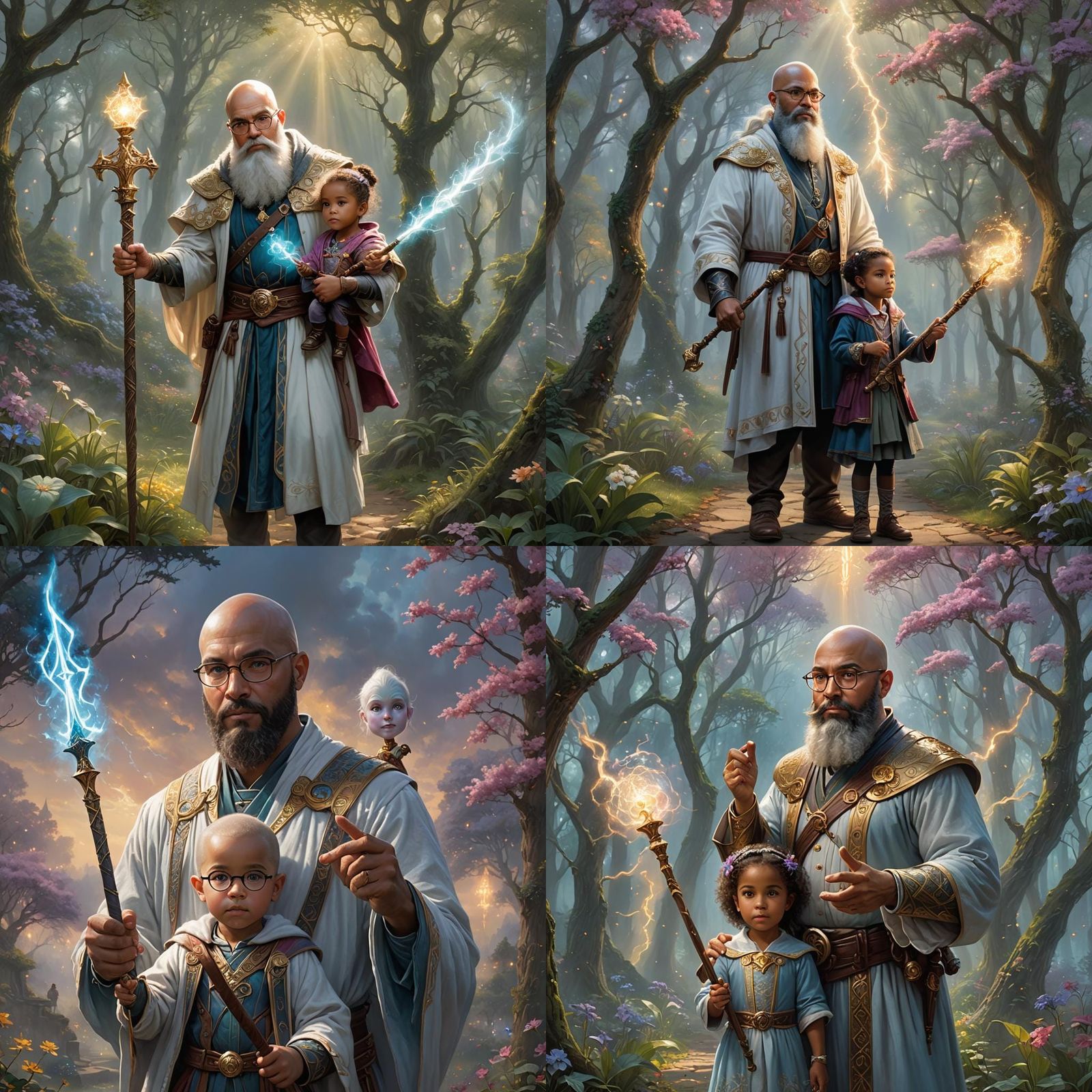 Ethereal Eldrazi Father and Child with Magic Staff