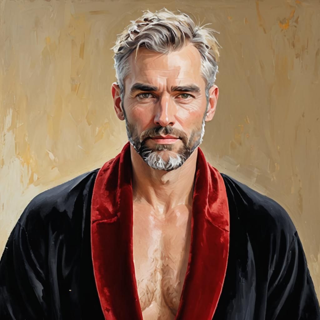 Bearded Man in Velvet Robe: An Impasto Painting