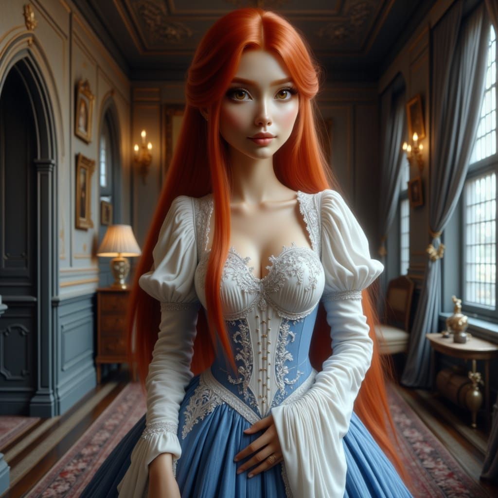 Beautiful Red-Haired Girl in Victorian House