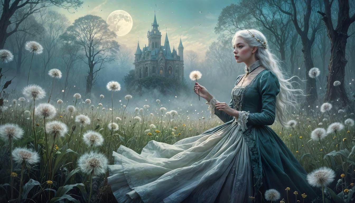 Pristine dandelions enticing my pair of hands