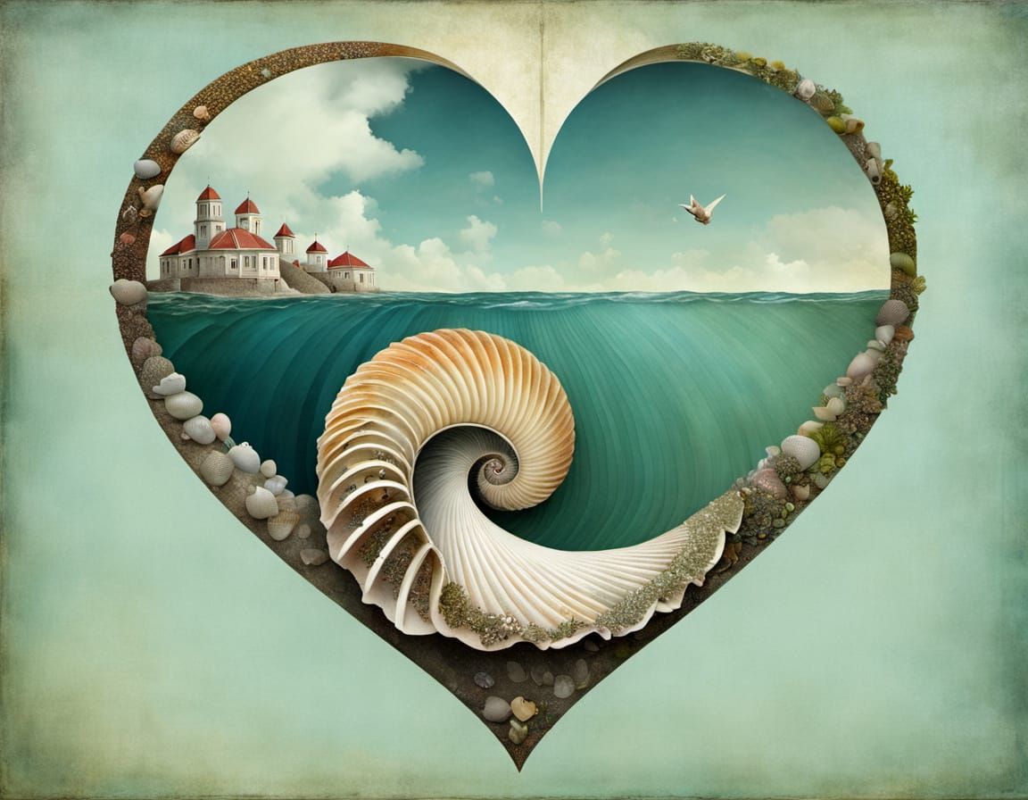 Surreal Seashell Heart in Vibrant Colors