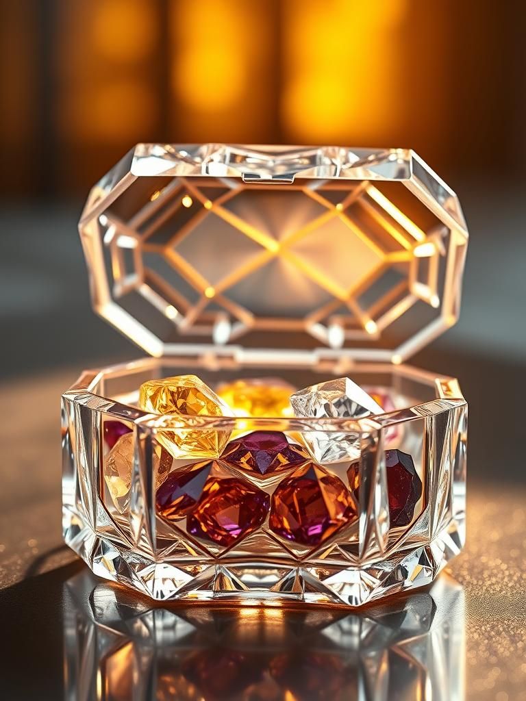 Crystal Jewel Case with Precious Gems in 3D