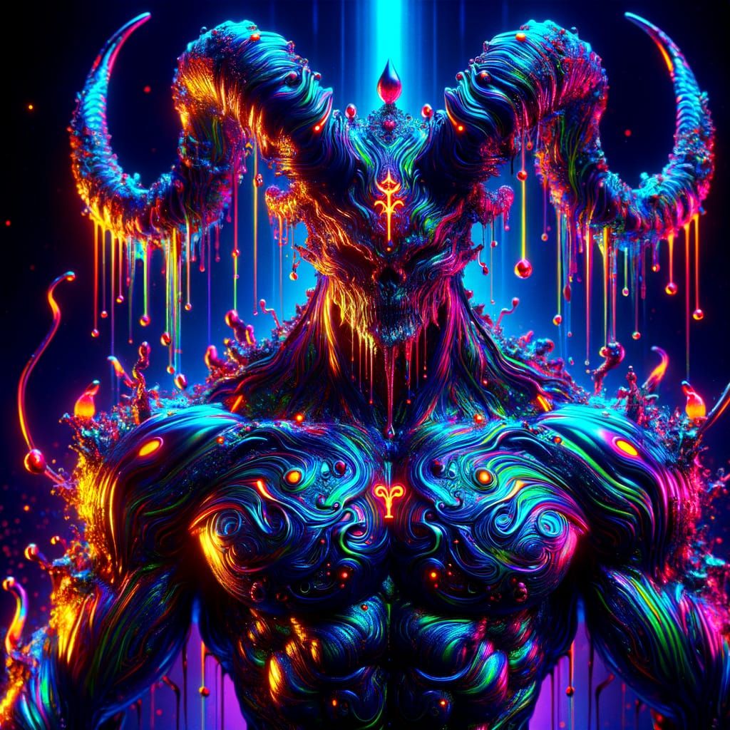 Holographic Deity of War with Iridescent Horns