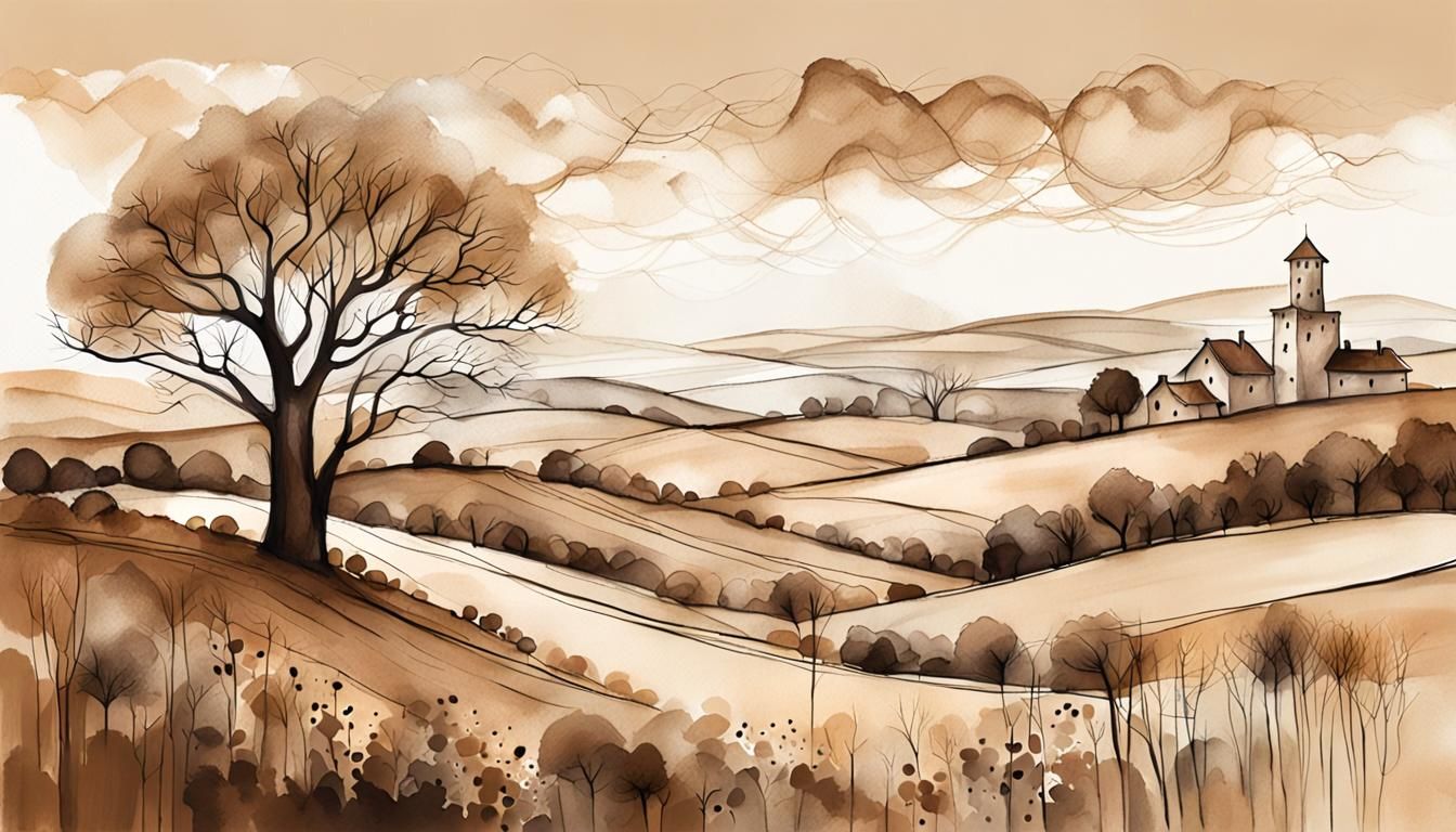 Beige and Brown Monochromatic Countryside Tower