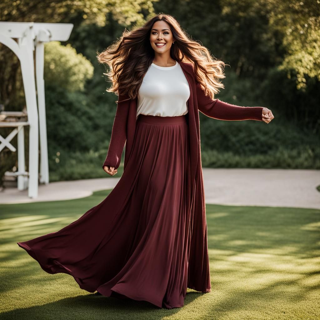 Woman in Duster Cardigan Twirling
