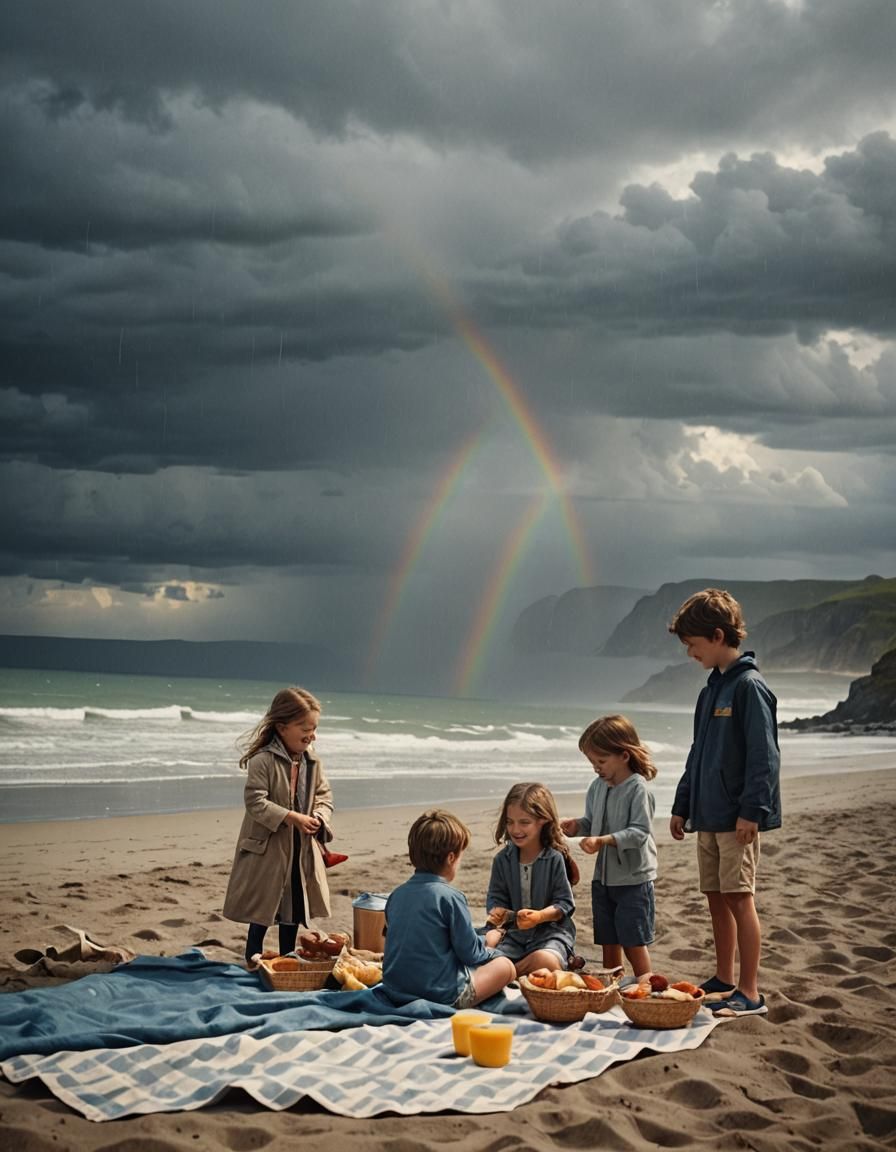 Children's Beach Play: Cinematic Film Still