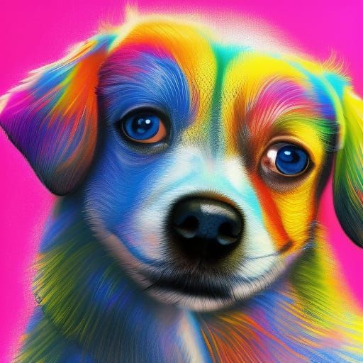 Hyperrealistic Cute Dog Portrait with Colorful Accents