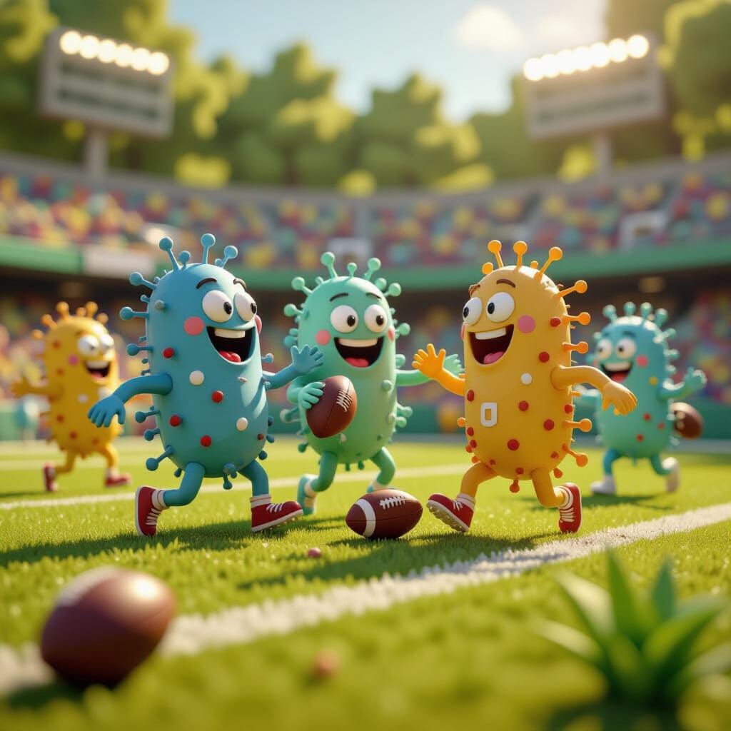 Bacteria Play American Football in Whimsical Diorama