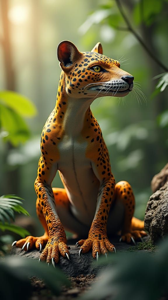 Leopard and Monitor Lizard Hybrid in Jungle