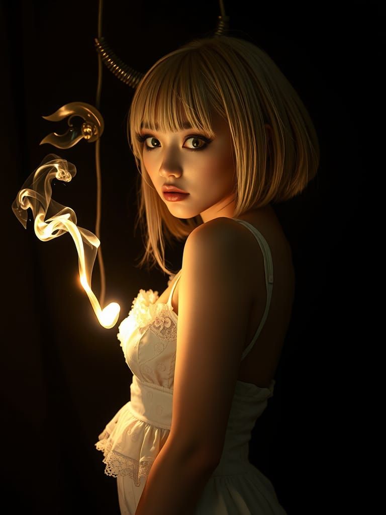 Anime Waifu's Descent: A Gothic Cinematic Portrait