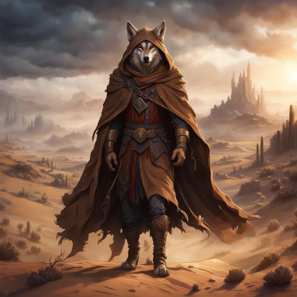 Anthro Wolf Traveler in Desert Landscape