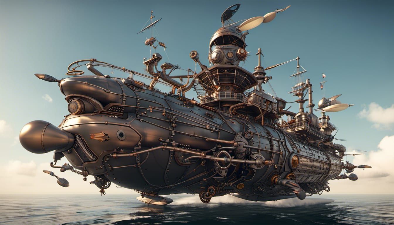 Steampunk Pirate Commander on Armed Battleship