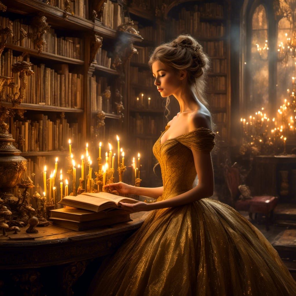 Belle in Mystical Library: Fantasy Concept Art