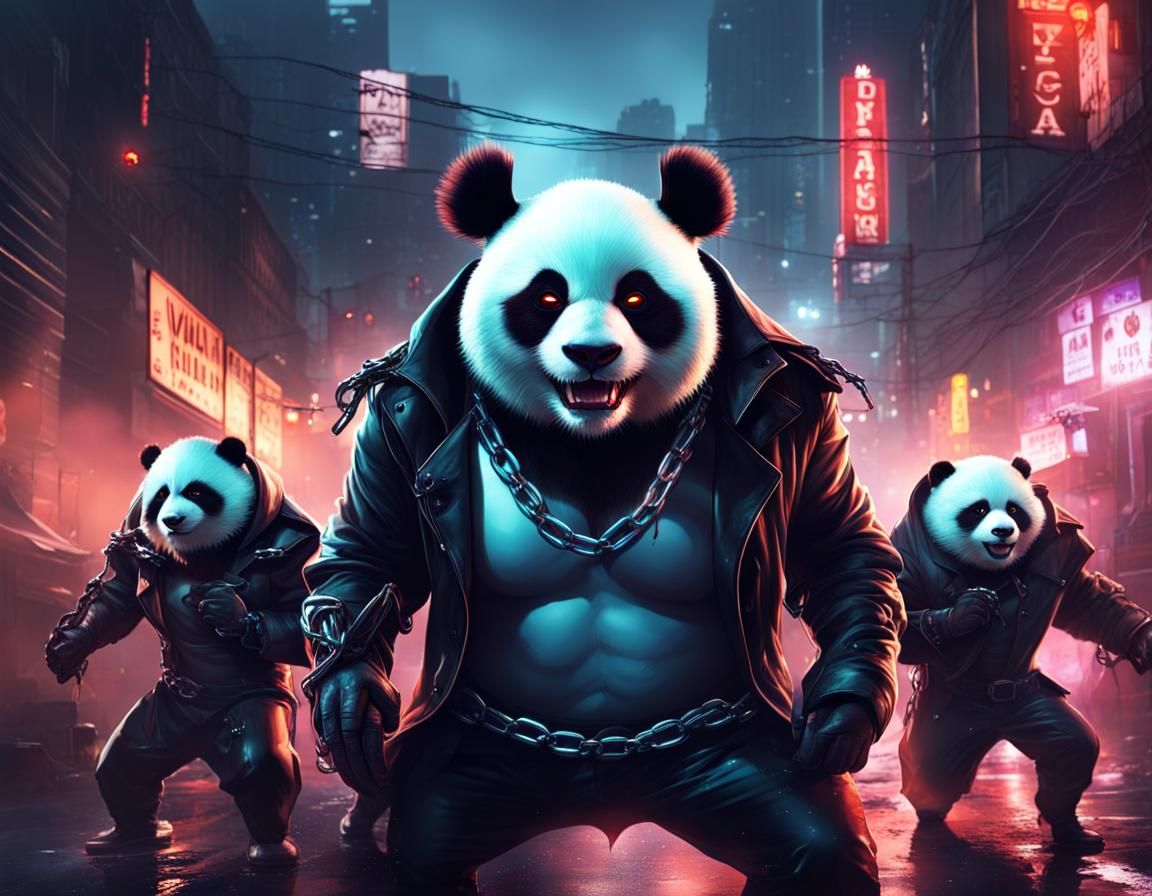 Evil Panda Supervillain in Dark City Ambience