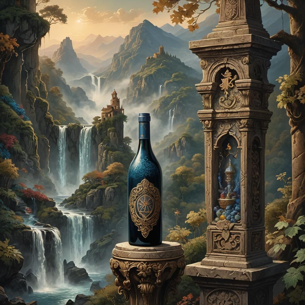 Ornate Wine Bottle in Dreamlike Realm
