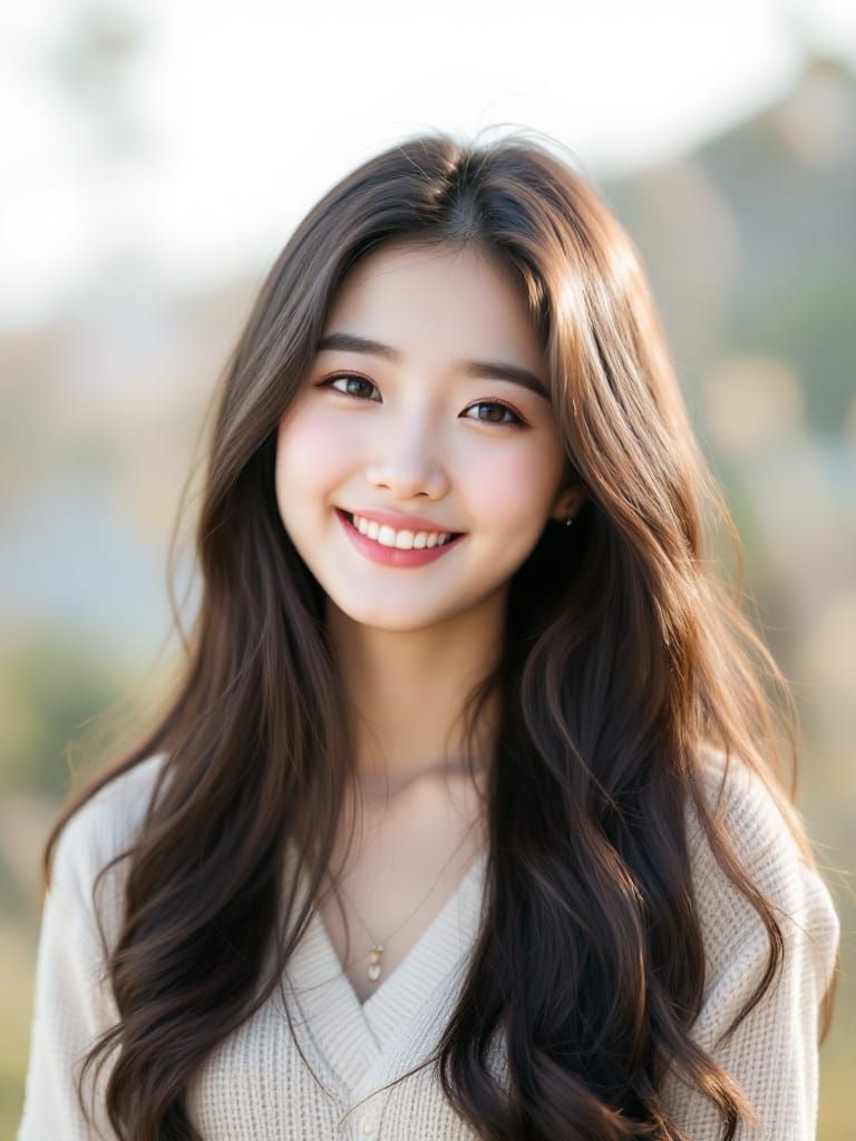 Portrait of a Beautiful Smiling Korean Girl