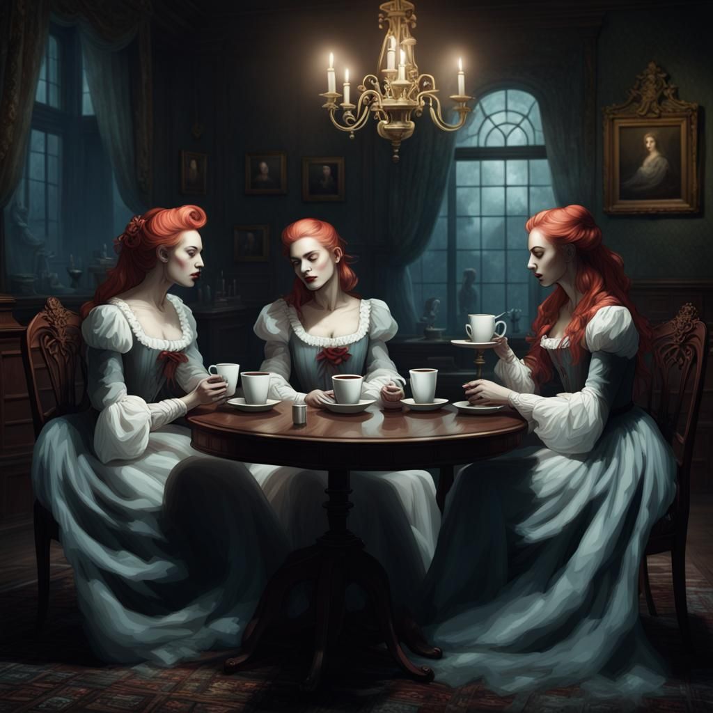 Ghosts Drinking Coffee in Manor House: Matte Painting