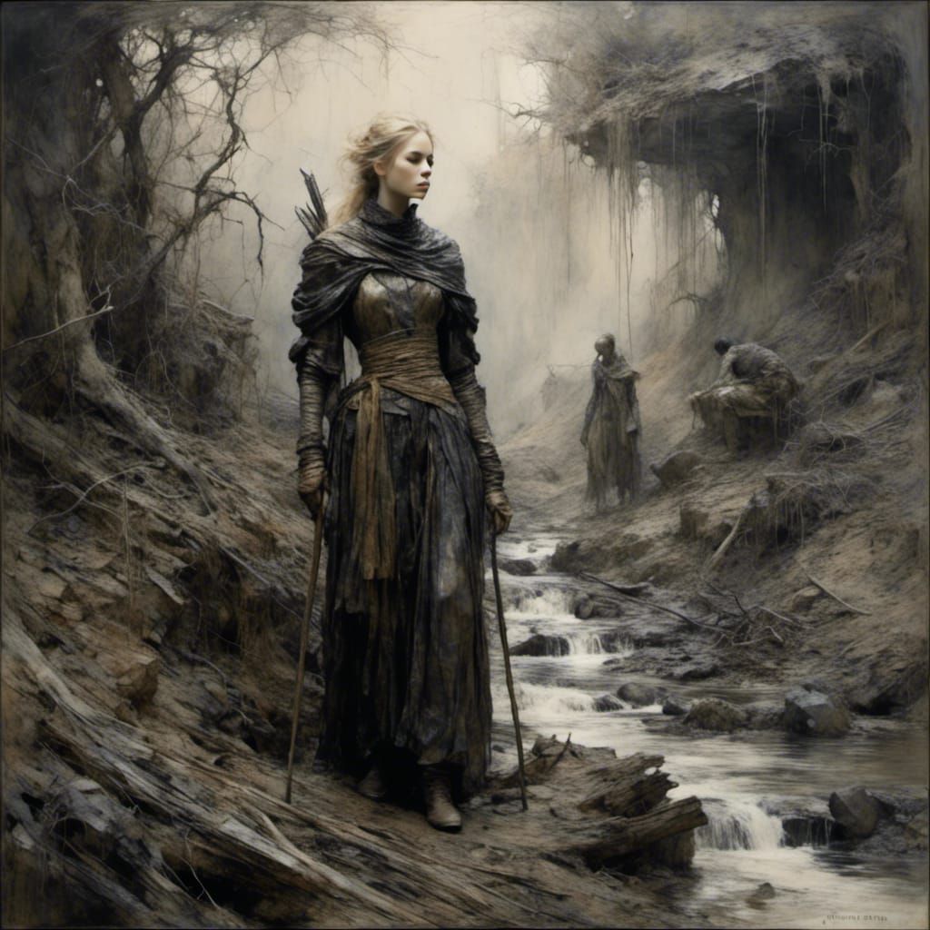 Fairytale Landscape in Brushed Charcoal Style