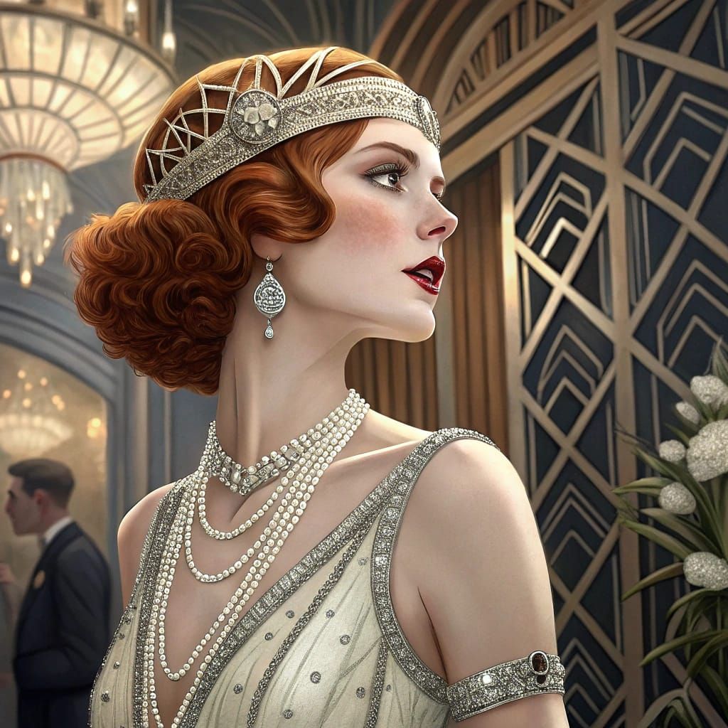 Glamorous Art Deco Woman in Futuristic Style