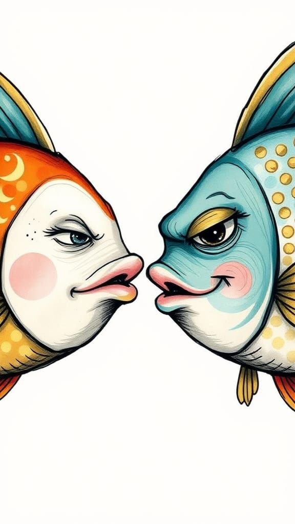 Whimsical Fish Duo in Sketch Style Illustration