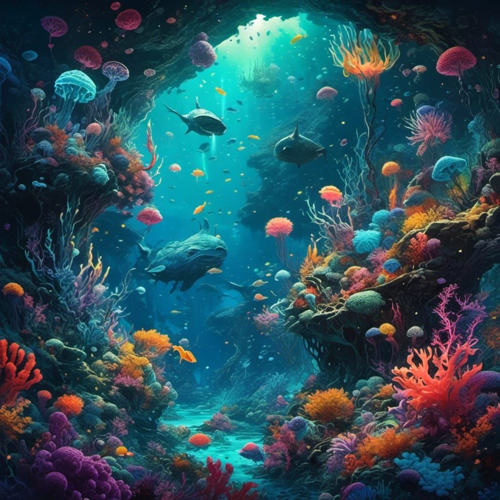 Bioluminescent Alien Ocean in Graffiti Art Style