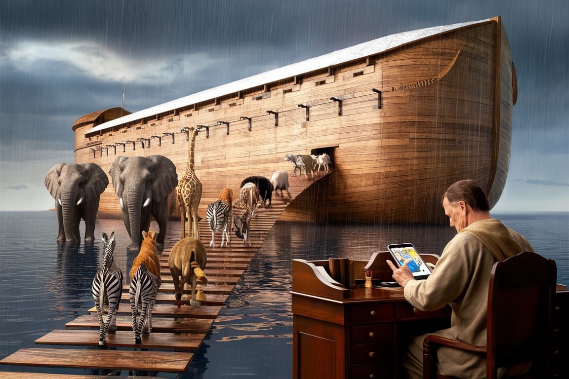 Noah's Ark: Animals Boarding in the Rain