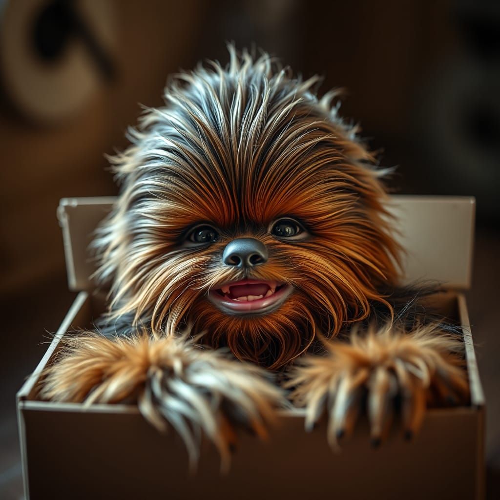 Hyperrealistic Portrait of Happy Baby Chewbacca