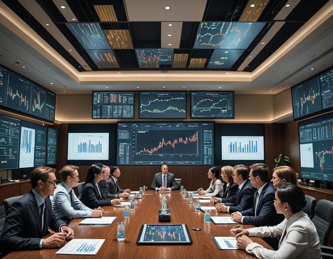 Executive Boardroom Meeting with Financial Data