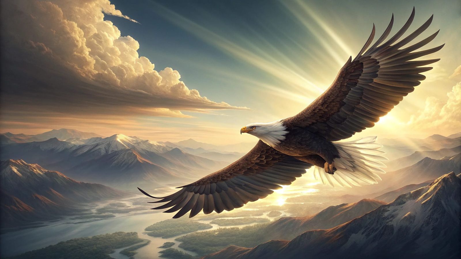Majestic Eagle Soaring High Above Vast Landscapes