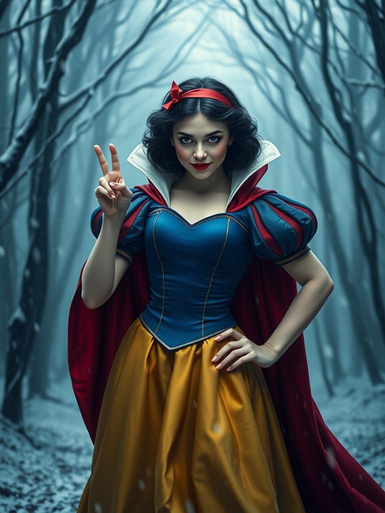 Snow White's Evil Grin in Winter Forest