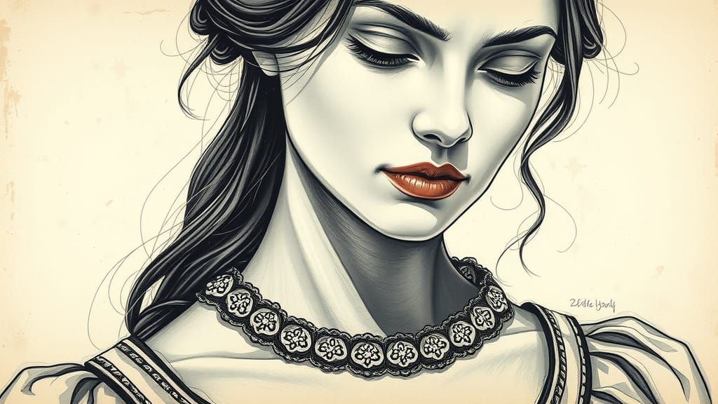 Elegant Renaissance-Inspired Portrait in Hyperdetailed Charc...