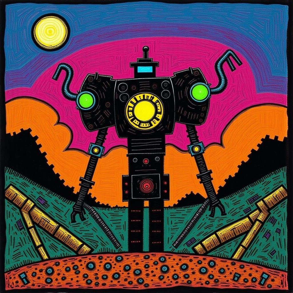 Cyberpunk Kill-Bot in Frozen Wasteland